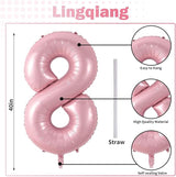 Pastel Pink 8 Balloons, 40" Giant Helium Foil Number 0-9 Light Pink