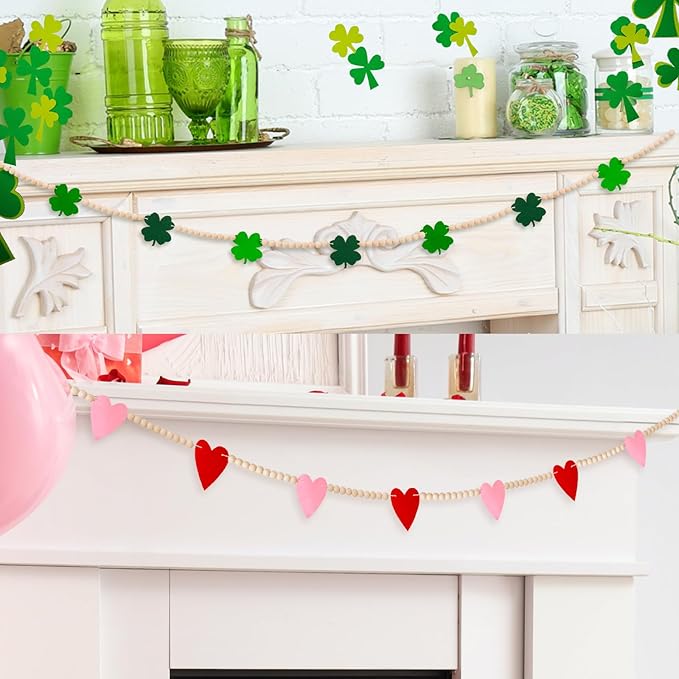 2 Pcs Valentine's Day St Patrick's Day Wood Bead Garland Valentine's