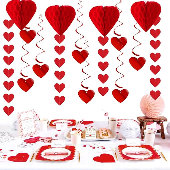 Valentines Day Decorations Red Heart Garland Galentines Decor 24pcs