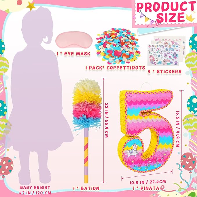 Number 5 Pinata for Birthday Party Decorations Unicorn Mermaid Theme