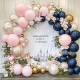 Navy Blue Pink Gold Balloon Arch Kit Double Stuffed Dark Blue Pastel