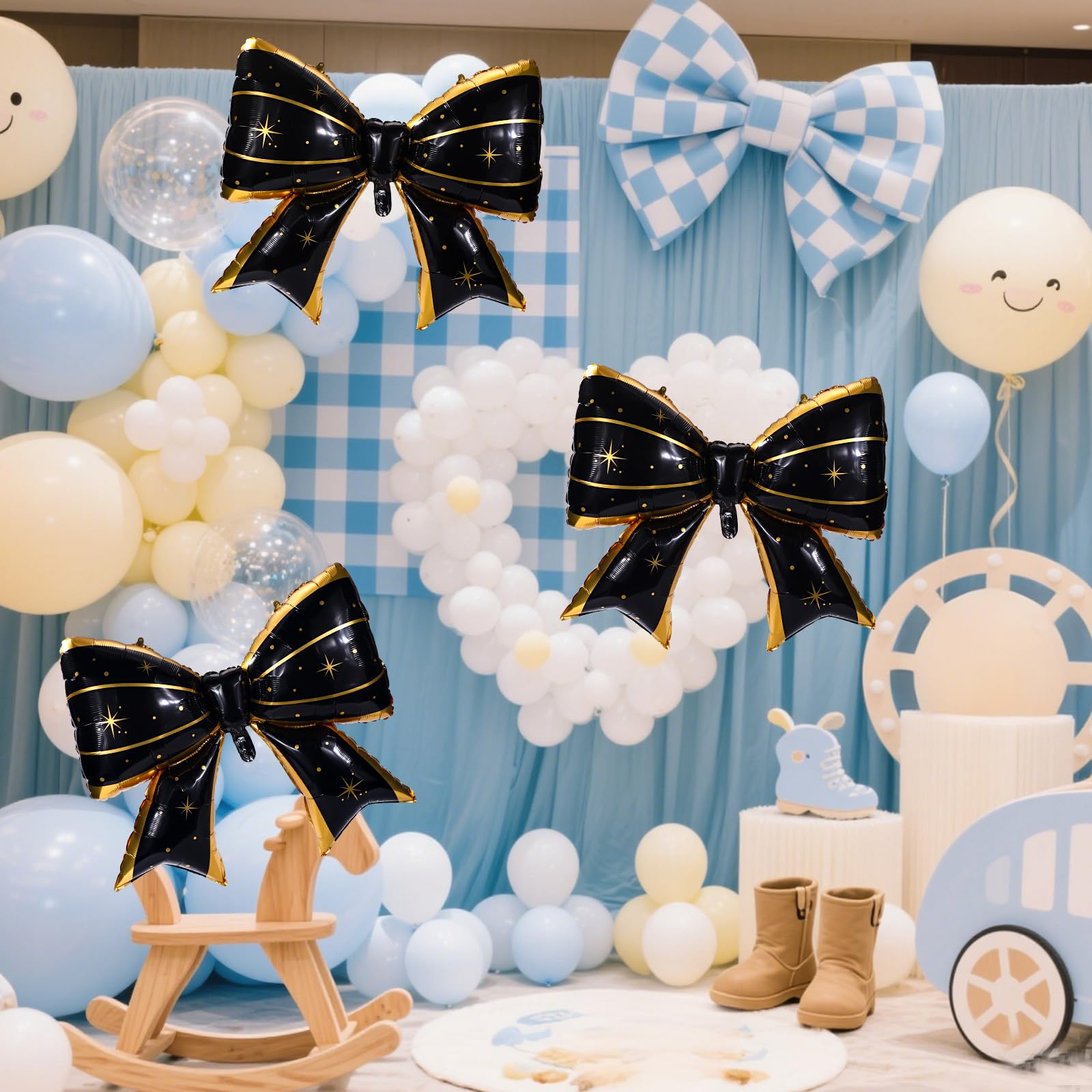 2pcs Large Bow Balloons, Bow Themed Party Decorations Elegant Coq Blac