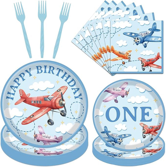 Airplane 1st Birthday Party Decorations 96PCS Time Flis Disposable