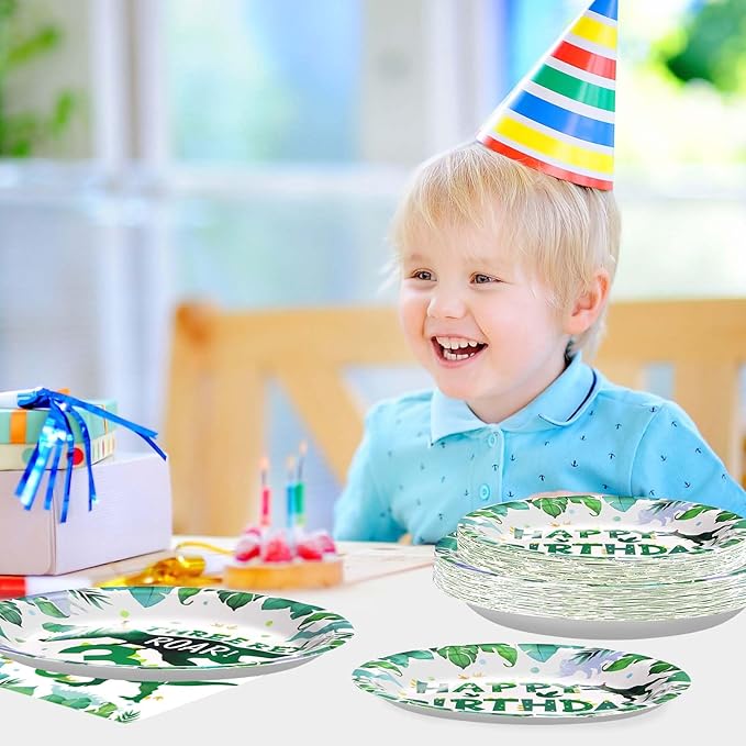 96 PCS Dinosaur 3rd Birthday Party Supplies 350 GSM 3 Rex Dinosaur