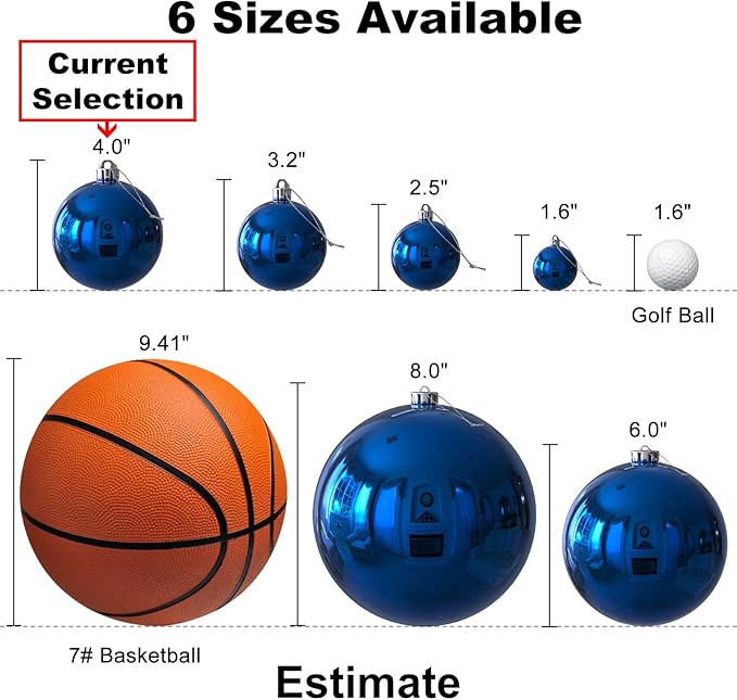 Royal Blue Set of XL (4.0") 4PCS Christmas Balls - Christmas Tree