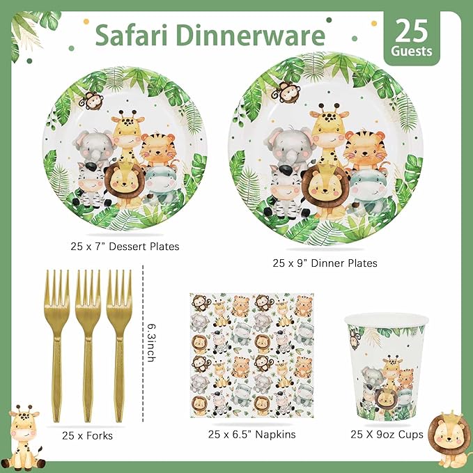 Safari Jungle Baby Shower Plates Set Decorations Boy Birthday Party