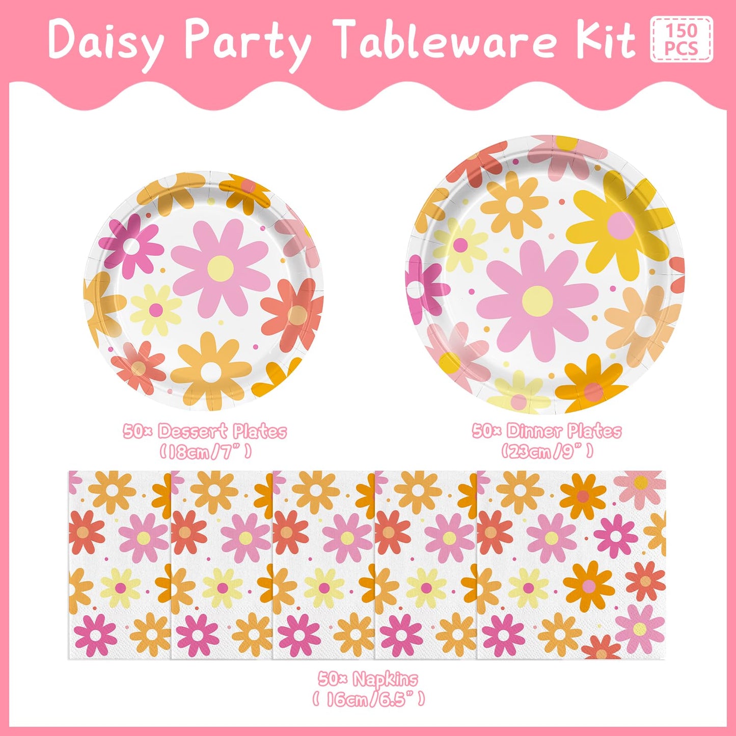 AGoooodySet 150pcs Groovy Daisy Party Supplies Plates Napkins Groovy