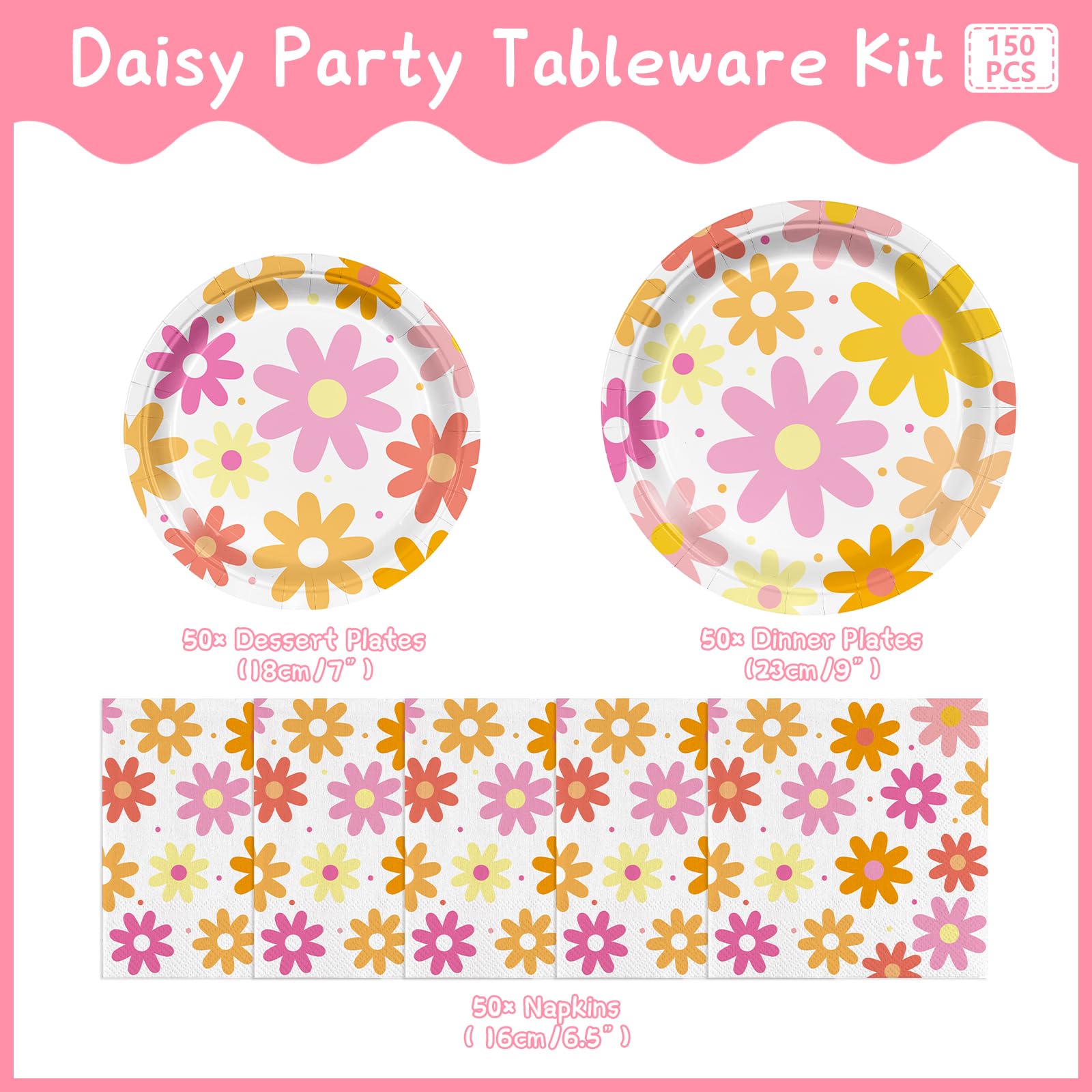 AGoooodySet 150pcs Groovy Daisy Party Supplies Plates Napkins Groovy