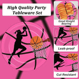 96 Pcs Pink Basketball Party Supplies Paper Plates Napkins