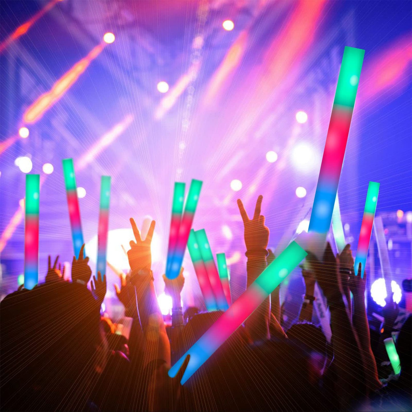 SHQDD 44 PCS Foam Glow Sticks Bulk with 3 Modes Colorful Flashing,