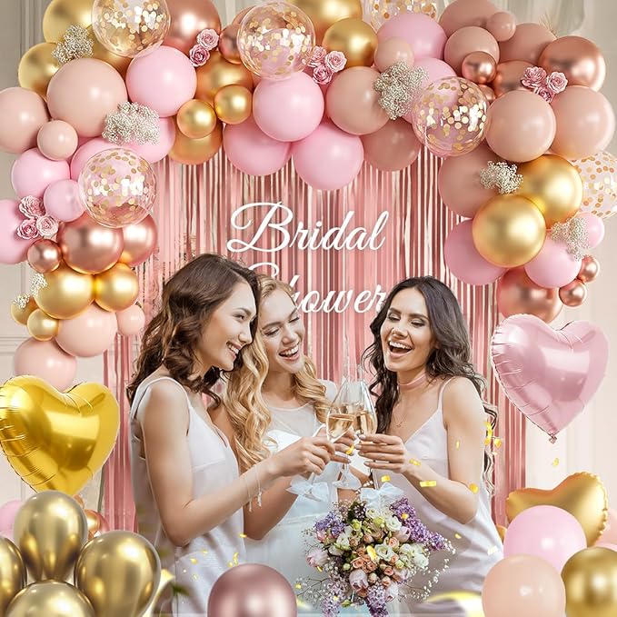 157PCS Rose Gold Balloon Garland Arch Kit with Fringe Curtain for