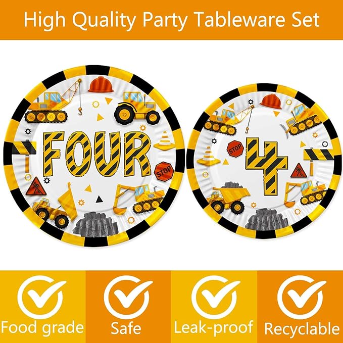 345 Pcs Construction 4th Birthday Party Supplies Dump Truck Four