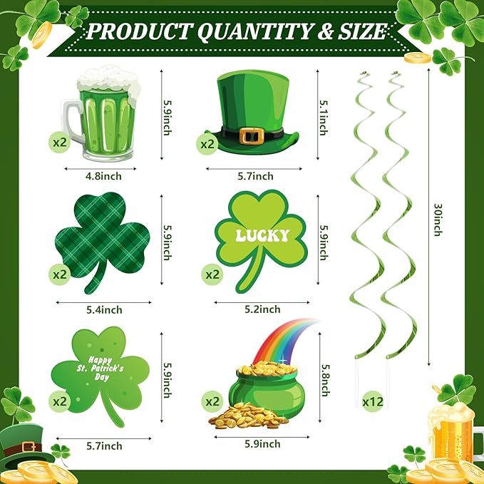 St Patrick's Day Decorations Kit Shamrock Garlands Hanging Swirls