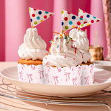 JarThenaAMCS 100Pcs Pink Bow Paper Baking Cups Bowknot Cupcake