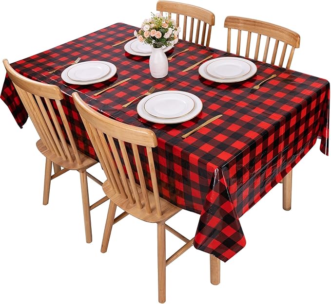 Kesfey 3 Packs Buffalo Check Plaid Table Cloth 54 x 108 Inches Red