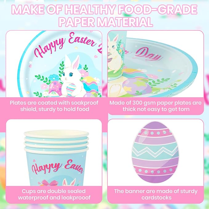 Easter Party Decorations Set Bunny Easter Party Supplies with Banner