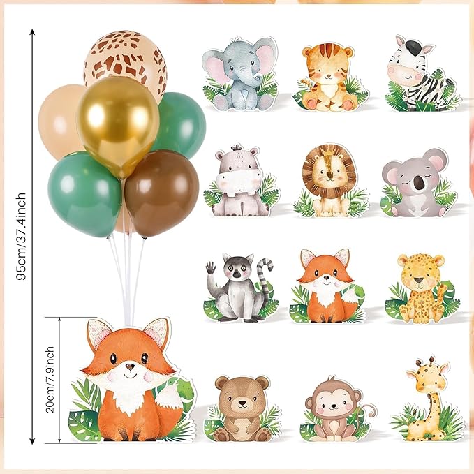 12 Sets Baby Shower Jungle Animals Balloon Stand Kit Safari Baby