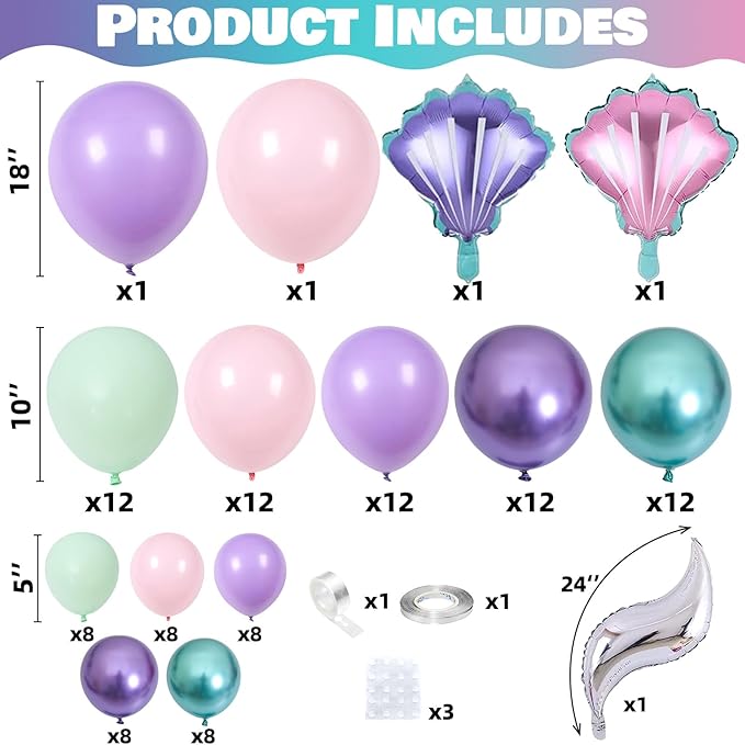 Mermaid Balloon Garland Arch Kit 106 Packs Metallic Purple Pink