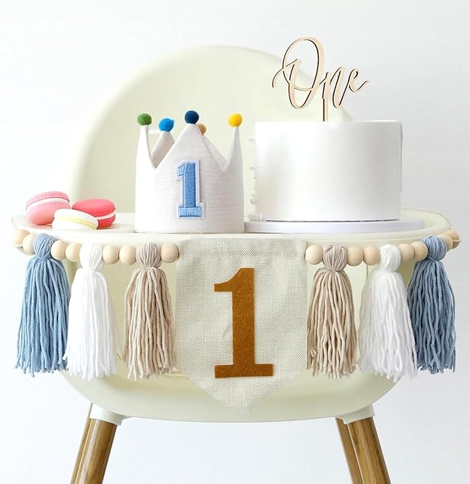 Baby Boy First Birthday Party Decorations Blue High Chair Banner 1st