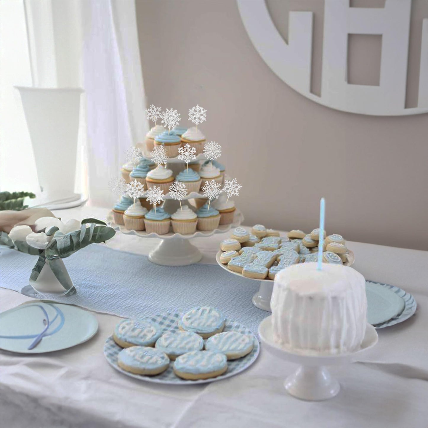 36Pcs Snowflake Cupcake Toppers Frozen Cupcake Picks Winter Frozen