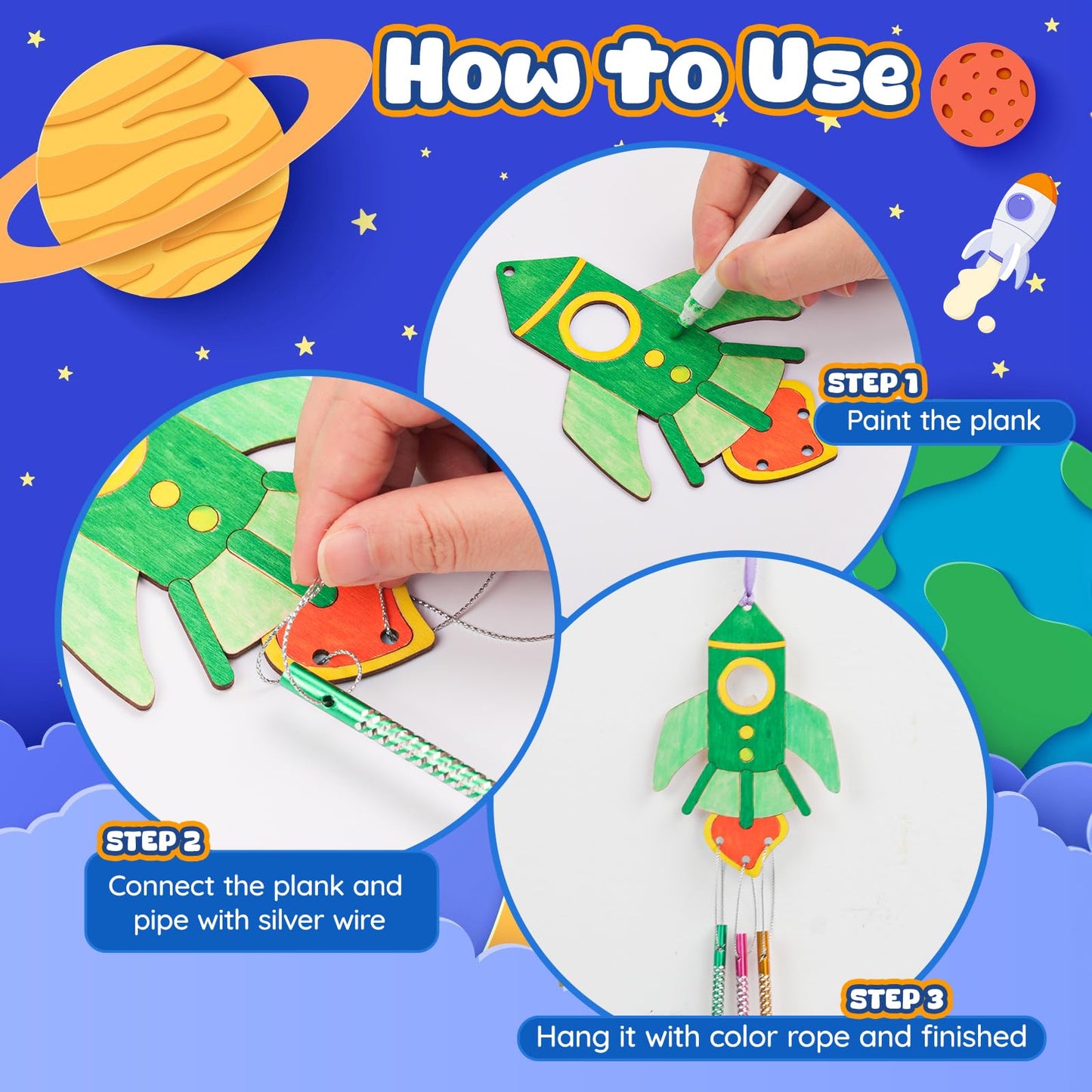 12PCS Rocket Wind Chime Kit for Kids Make Your Own Space