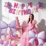 Pink Purple Happy Birthday Balloon, 38Inch Bow Aluminum Foil