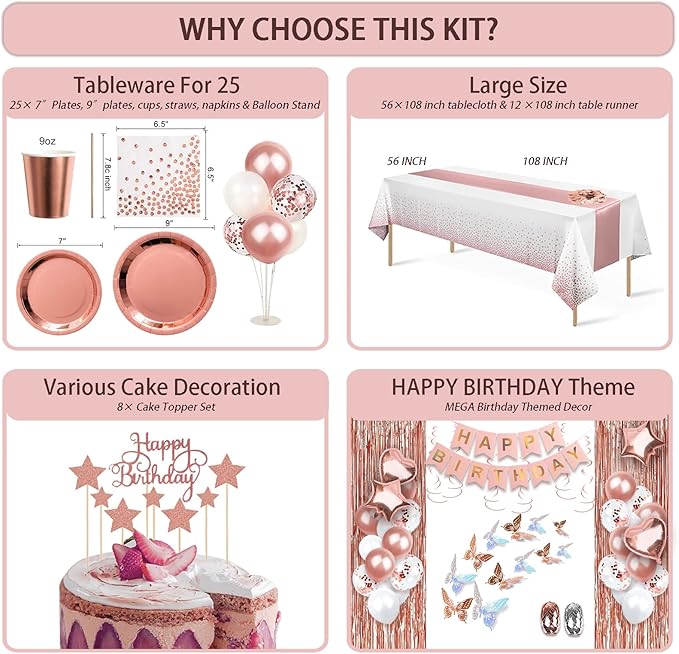 236 Pcs Birthday Decorations For Women Rose Gold Party Decorations