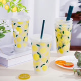 SiliFine 12 Pcs Plastic Lemon Cups, 24oz Reusable Tumbler with Lid and