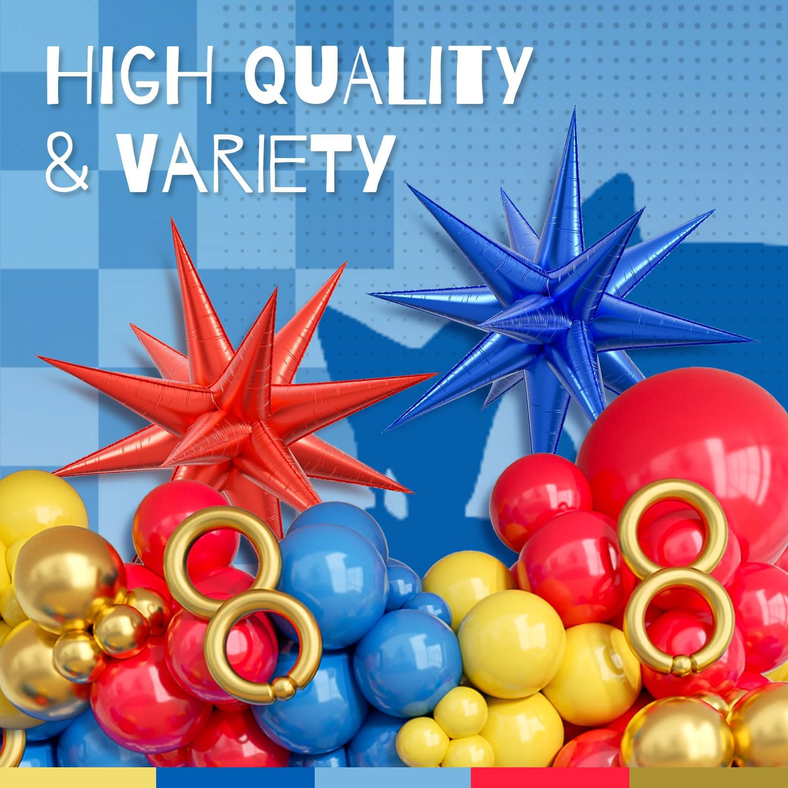 132pcs Red Blue Yellow Balloons Arch Garland Kit with Long Balloons