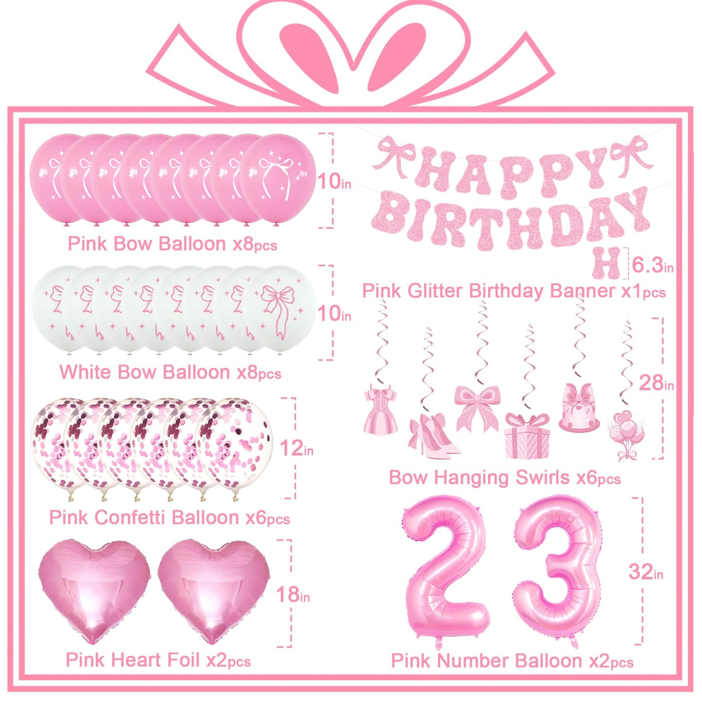 Miidenks 23rd Birthday Decorations for Women, Pink Bow Coquette 23