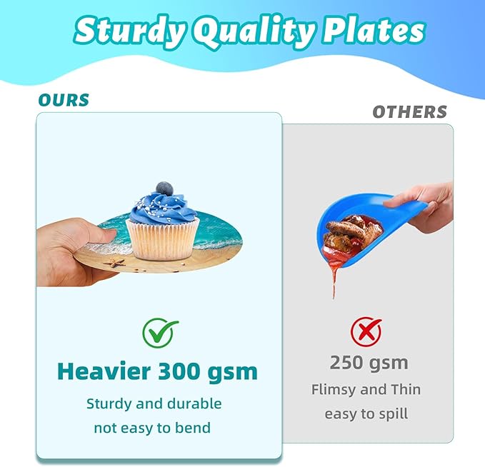 Beach Party Decorations Pool Party Plates and Napkins Sets 300 GSM