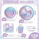 120PCS Mermaid Themed Party Supplies for Girls Baby Shower Under the