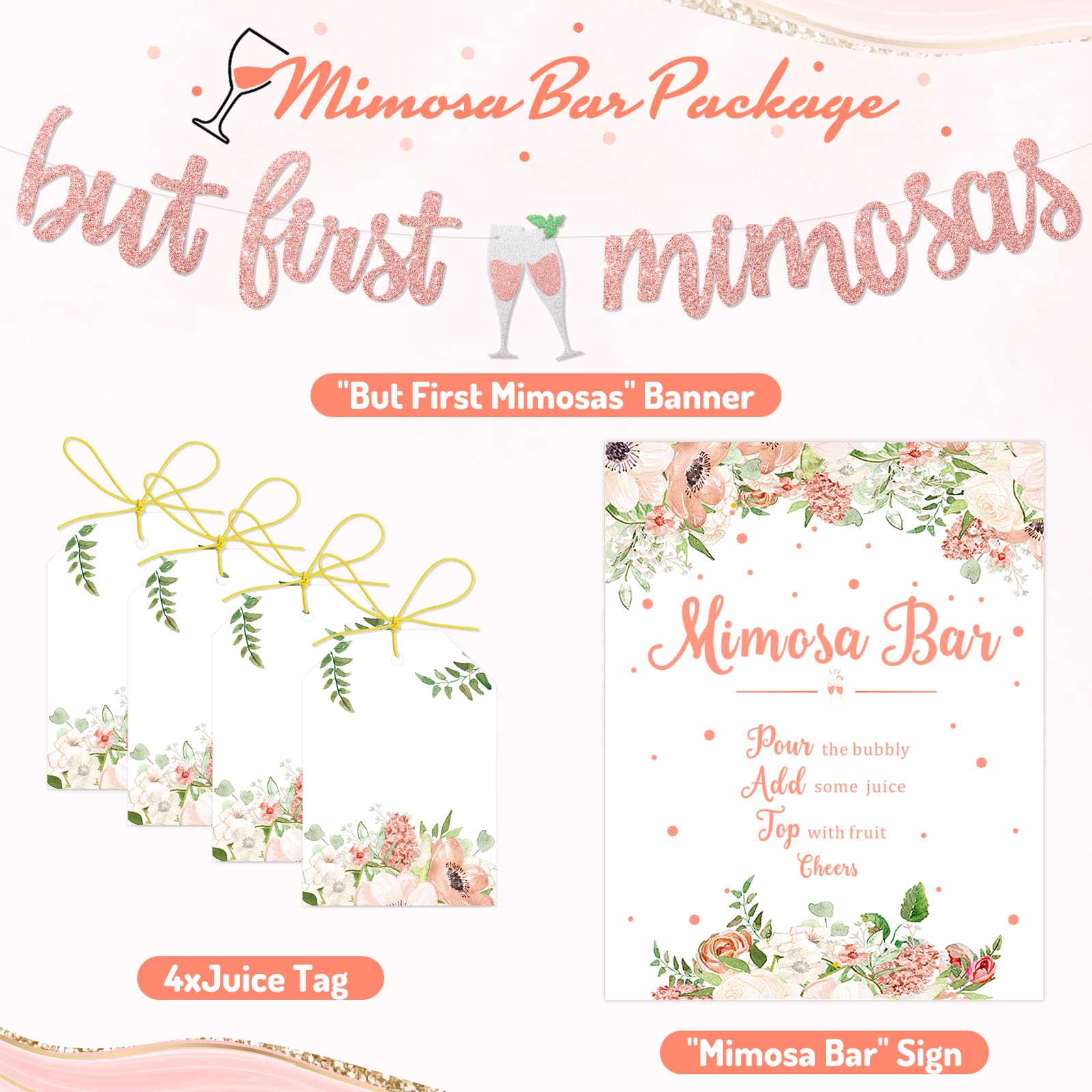 Faisichocalato Mimosa Bar Sign, But First Mimosas Banner, Boho Floral