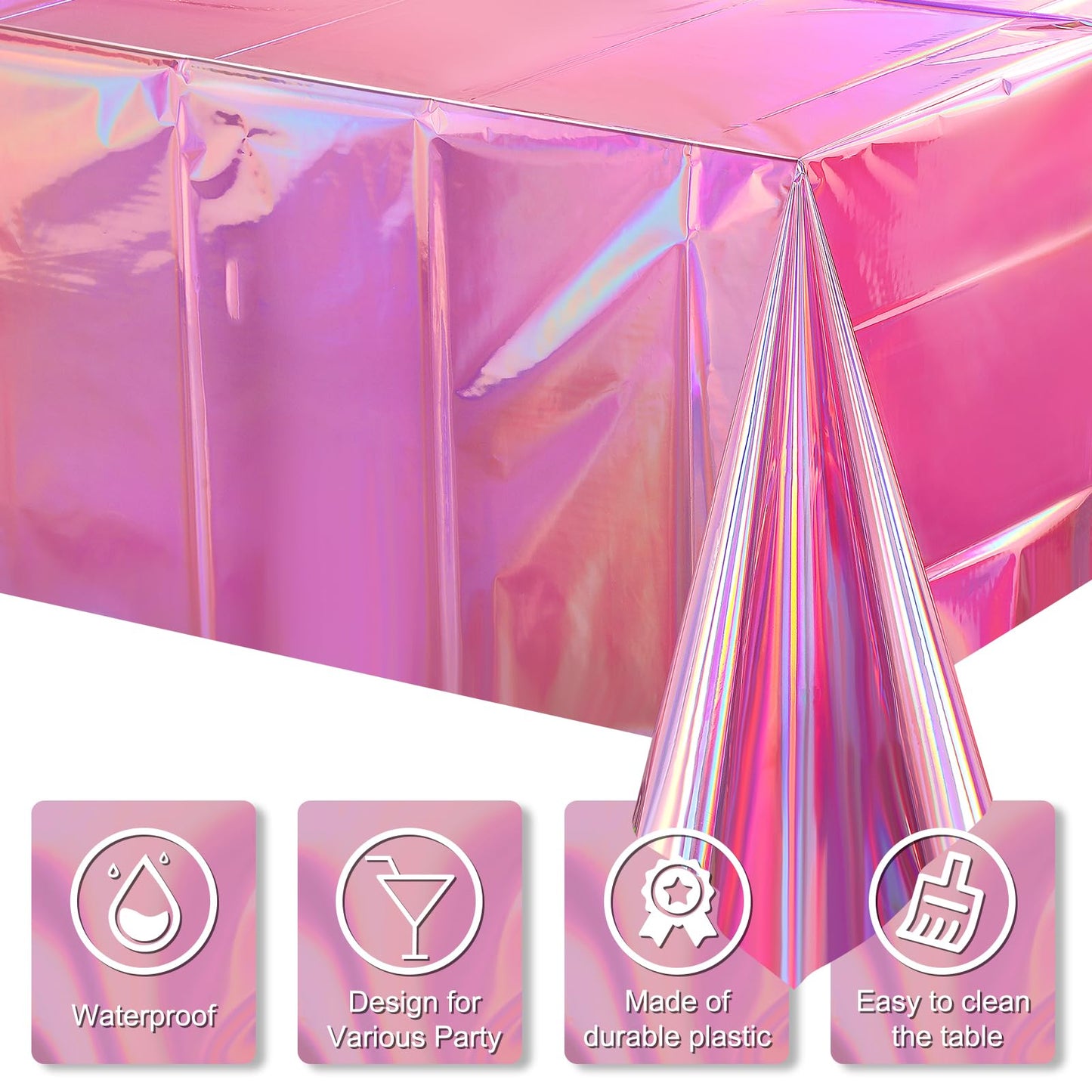 8 Pack Iridescent Pink Plastic Tablecloths, FunnyPars Shiny Disposable