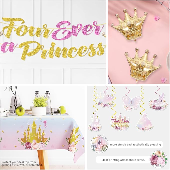 Xynic 201Pcs Four Ever a Princess Birthday Decorations Tableware Set