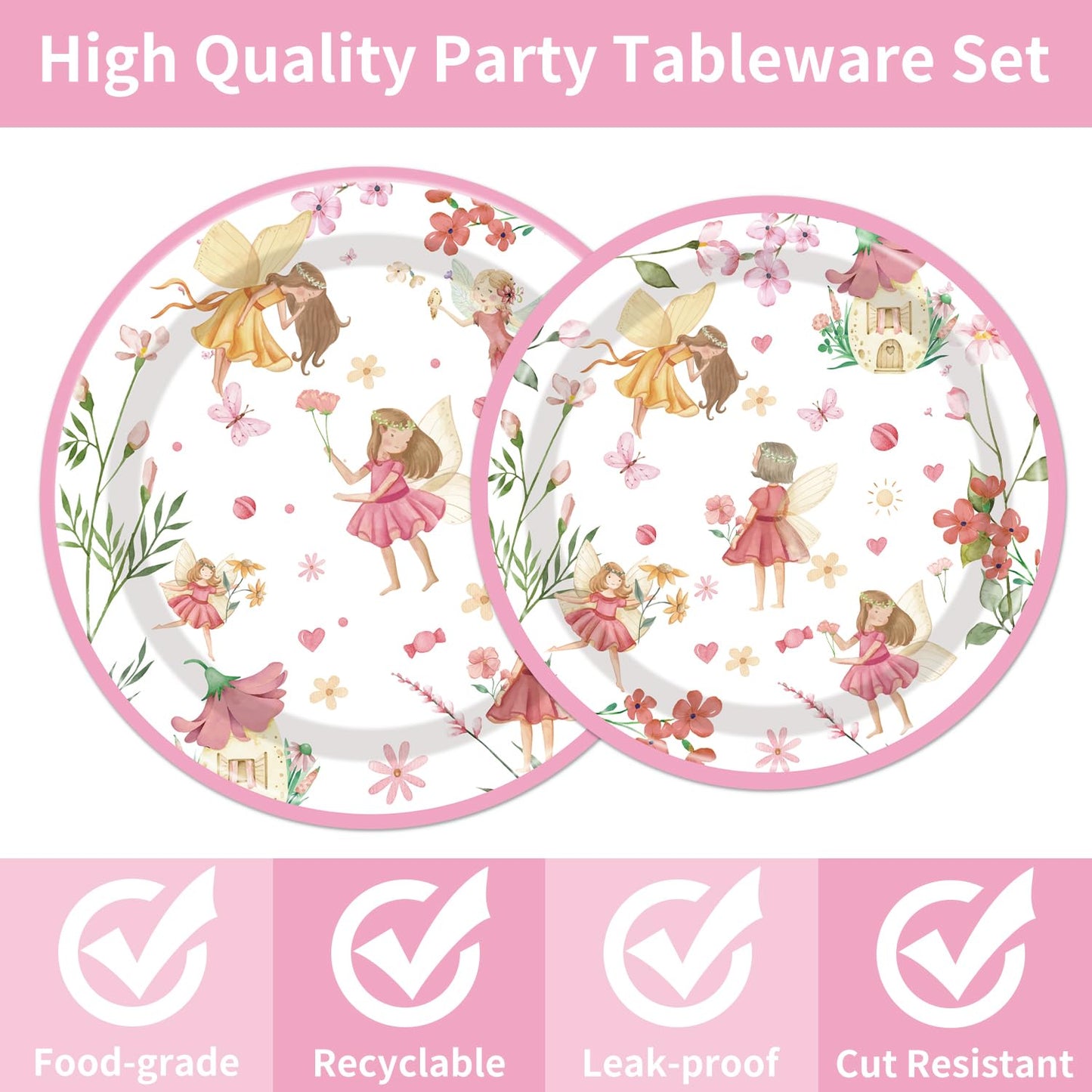 Fairy Birthday Party Supplies Tableware - 96PCS Butterfly Flower