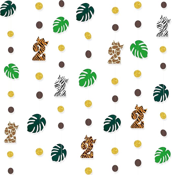 Two Wild Birthday Party Decorations Brown Gold Circle Dot Palm Leaf