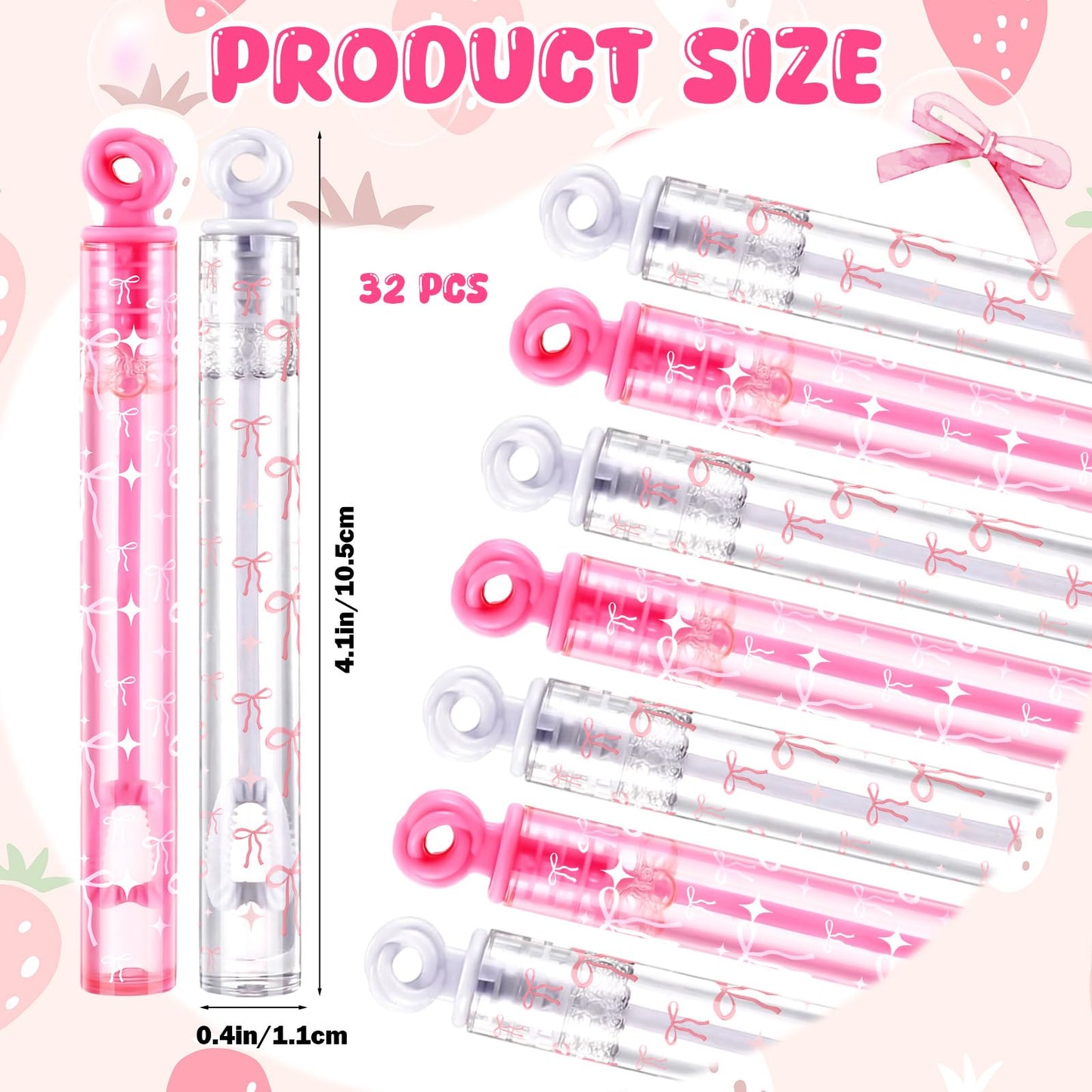 Rotatingpals 32 Pcs Pink Bow Bubble Wands Cute Bubbles Party Favors
