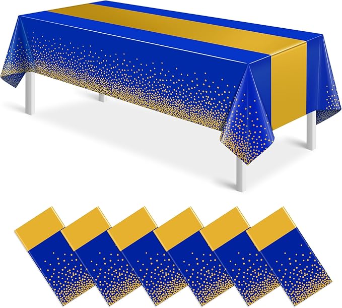 6Pcs Blue and Gold Tablecloth Party Decorations,Plastic Royal Blue