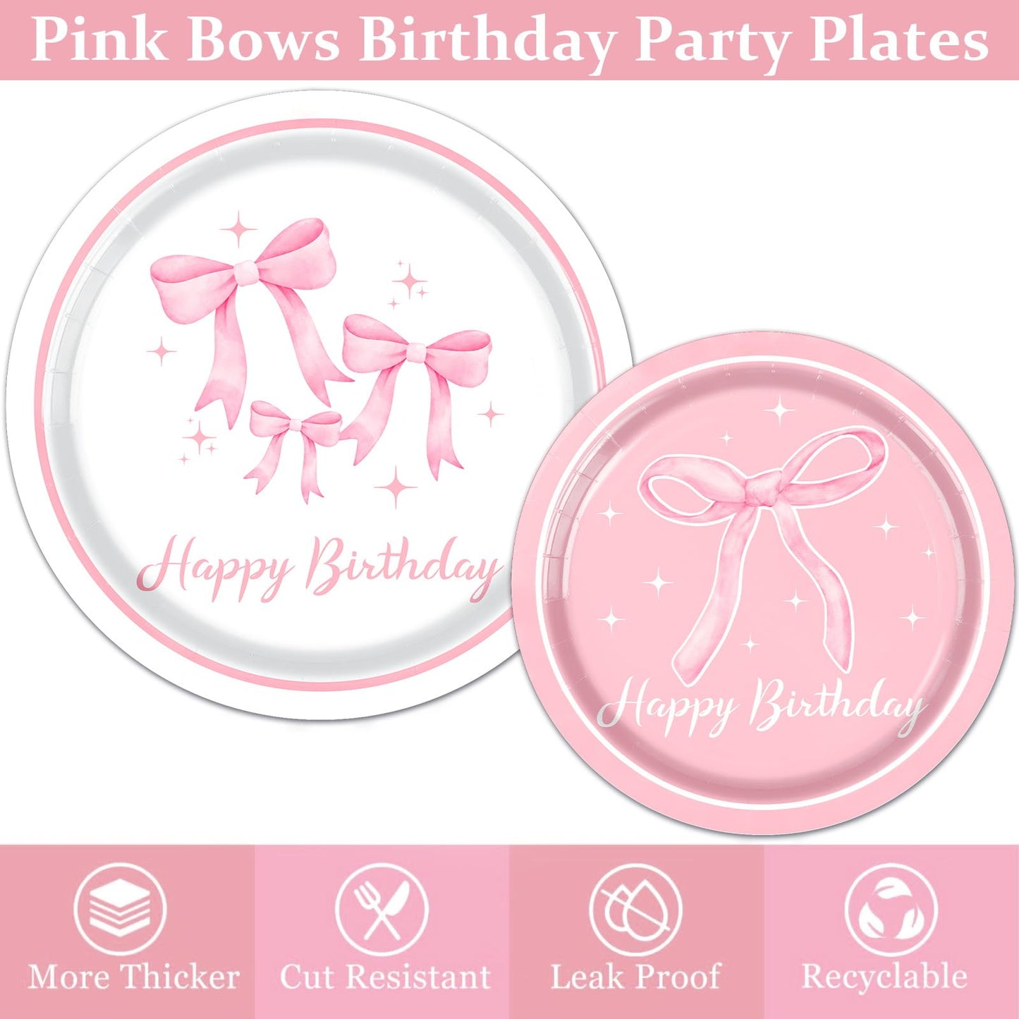 Pink Bow Birthday Party Supplies Serve 24, Coquette Birthday