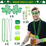 96Pcs St Patricks Day Party Favors Set Shamrock Glasses Necklaces