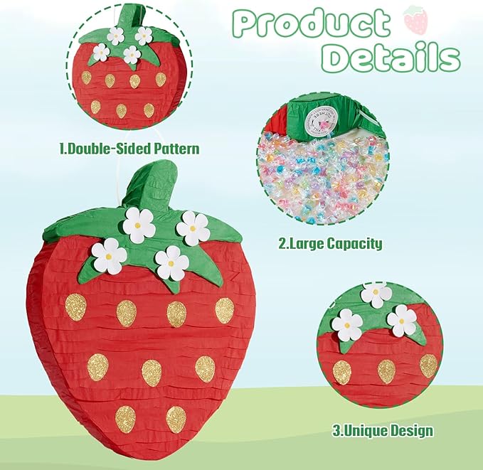 Red Strawberry Piñata For Kids Strawberry Baby Shower Piñata