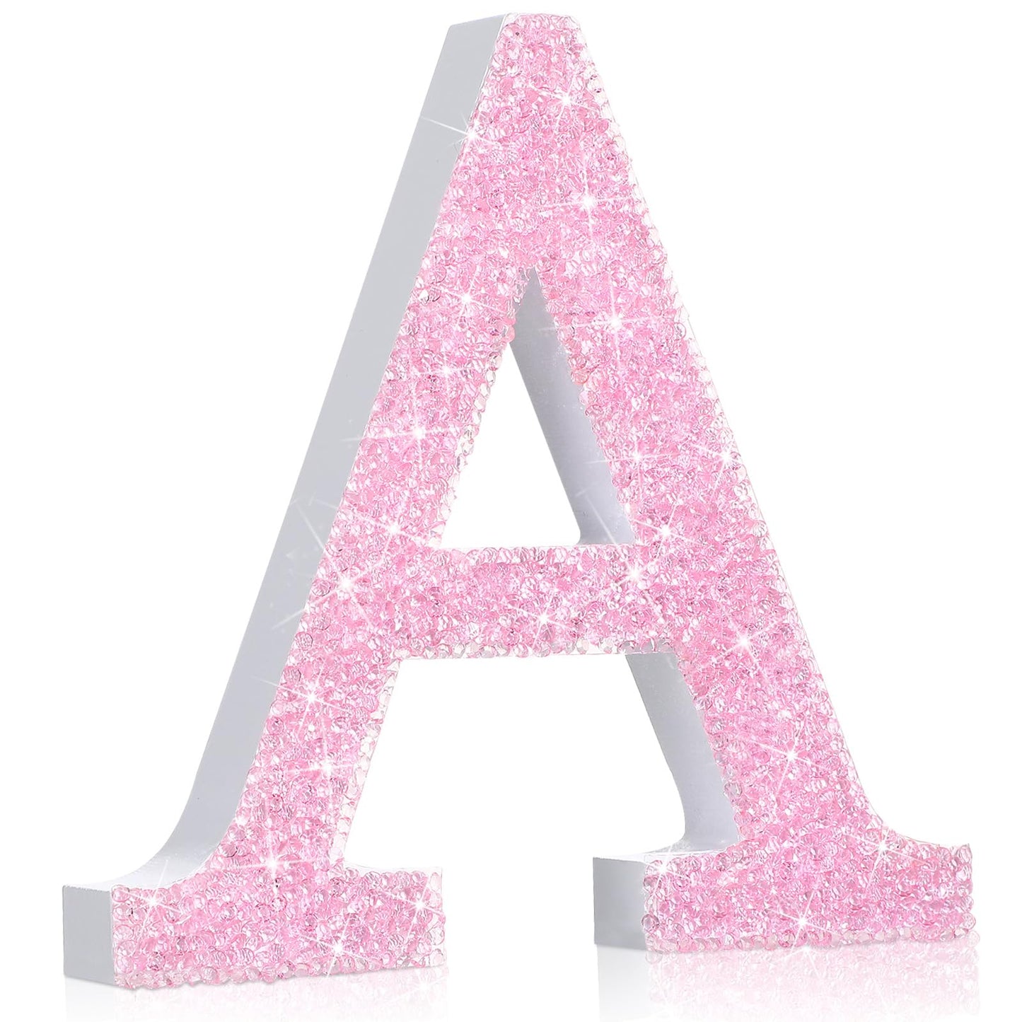 Qunclay Pink Crystal Diamond Letter Wall Decor, Glitter Wooden Bling