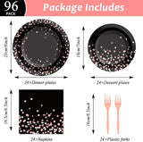 96PCS Black and Rose Gold Party Supplies Rose Gold Paper Plates