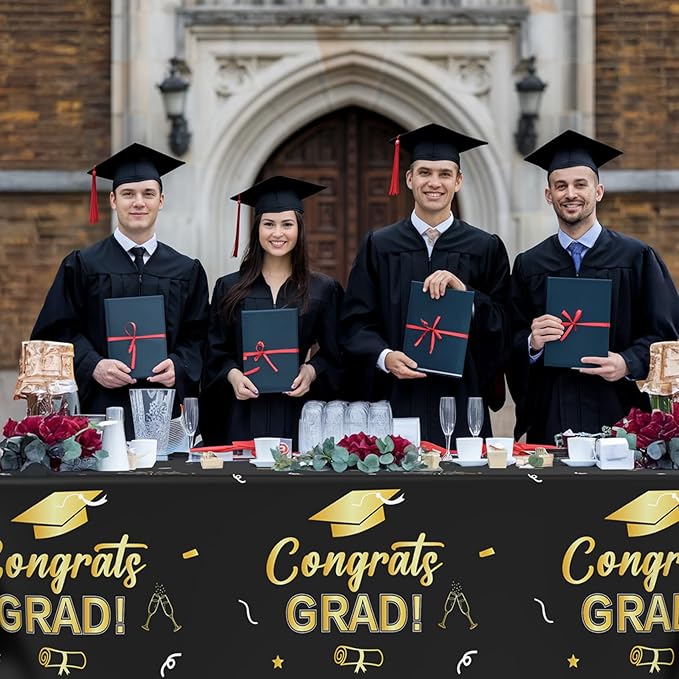 Slergut Graduation Tablecloth 3 Pack, Black and Gold Graduation