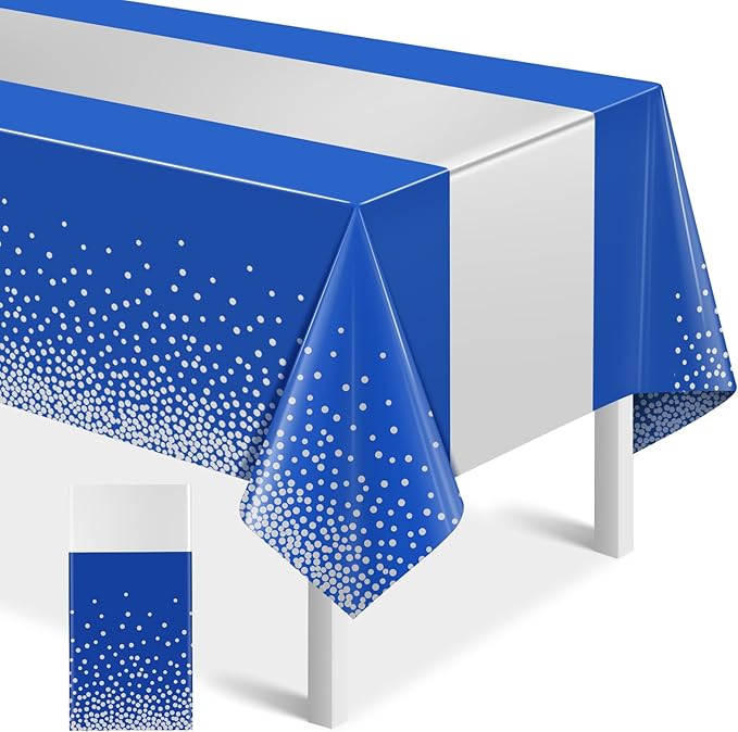 1Pcs Blue Silver Tablecloth Party Decorations,Plastic Royal Blue