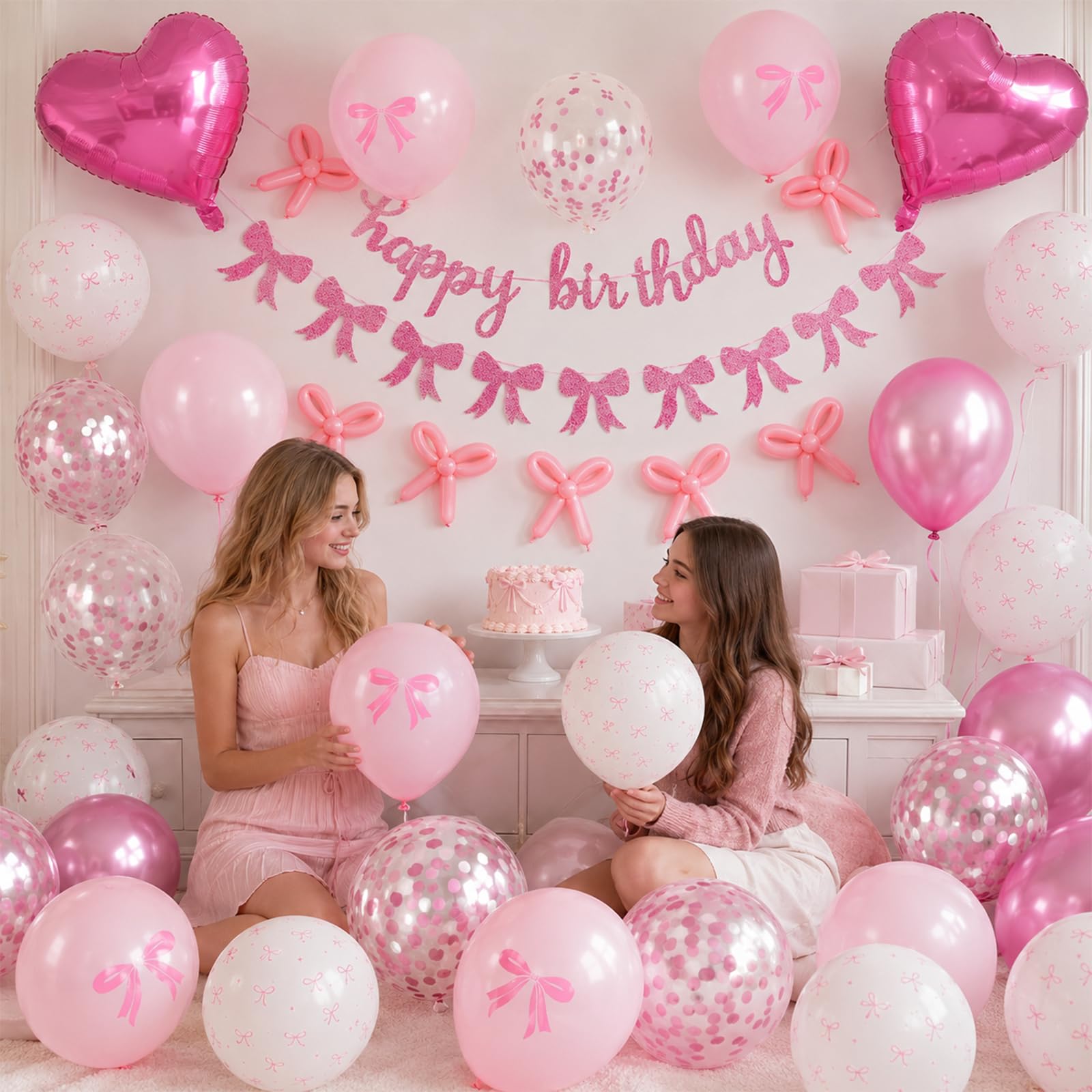 Pink Bow Birthday Decorations, Coquette Party Decor with Happy