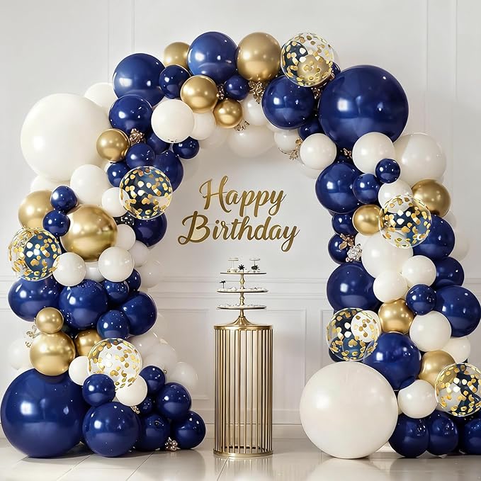 Blue and Gold Balloons Arch Kit, Navy Dark Blue Latex Balloon Arch