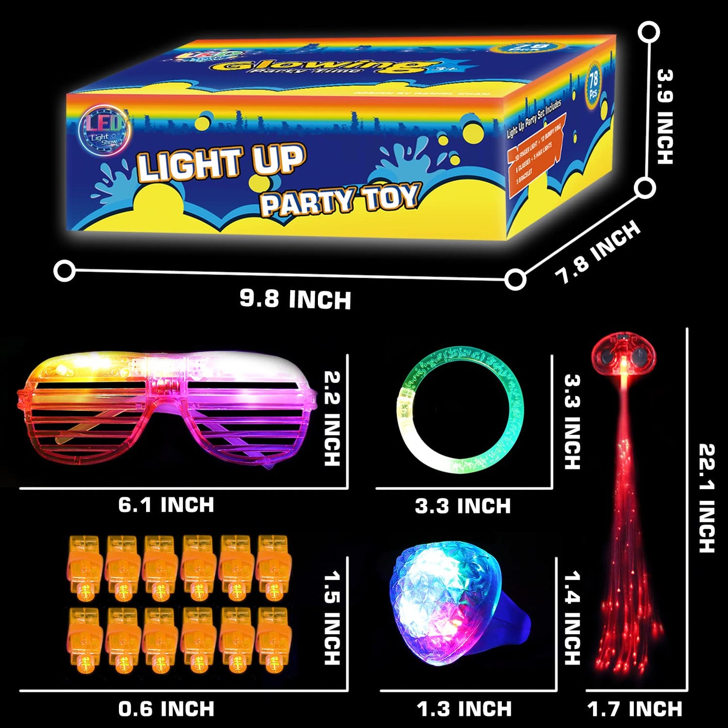 78PCs LED Light Up Toy Party Favors/Supplies Bulk Glow In The Dark For