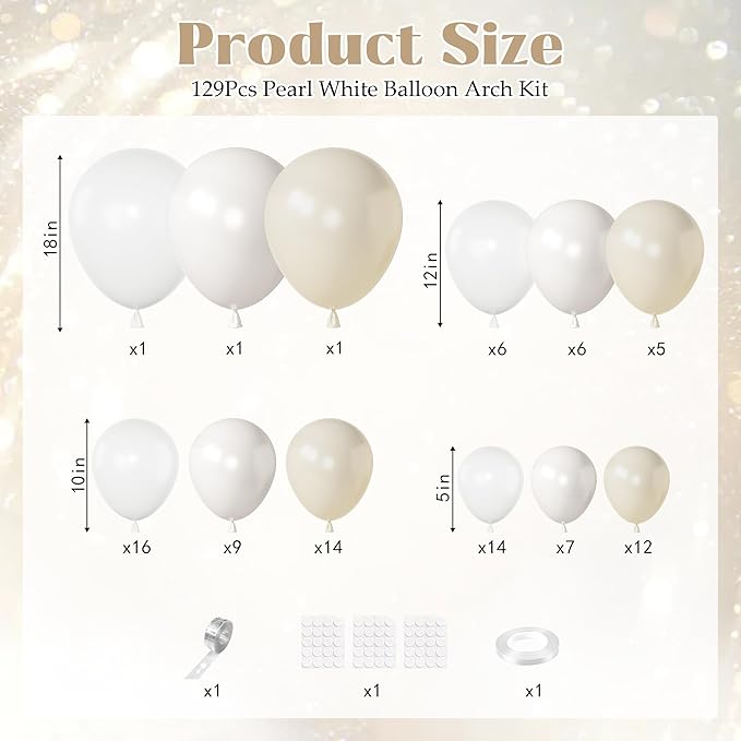 Ouddy Party Pearl White Balloon Garland Arch Kit, Different Sizes 18